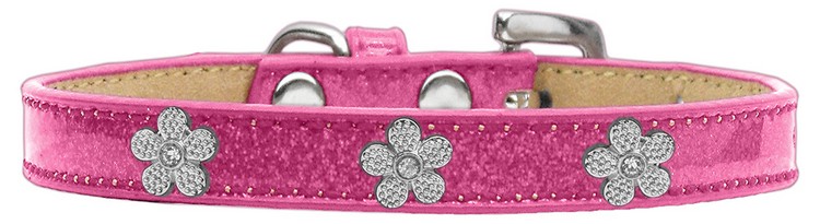 Silver Flower Widget Dog Collar Pink Ice Cream Size 12